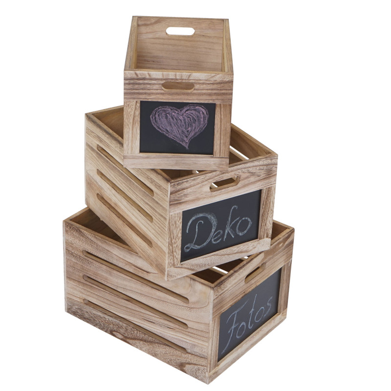 Set de 3 boîtes de rangement style shabby - couleur bois