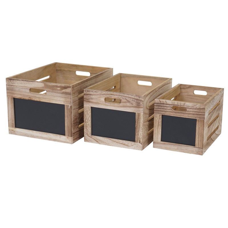 Set de 3 boîtes de rangement style shabby - couleur bois