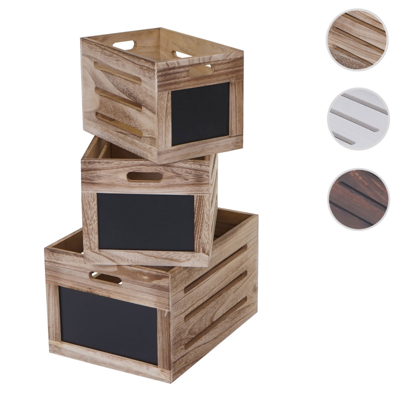 Set de 3 boîtes de rangement style shabby - couleur bois