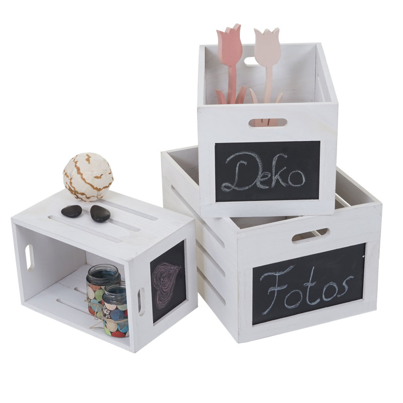 Set de 3 boîtes de rangement style shabby - blanc