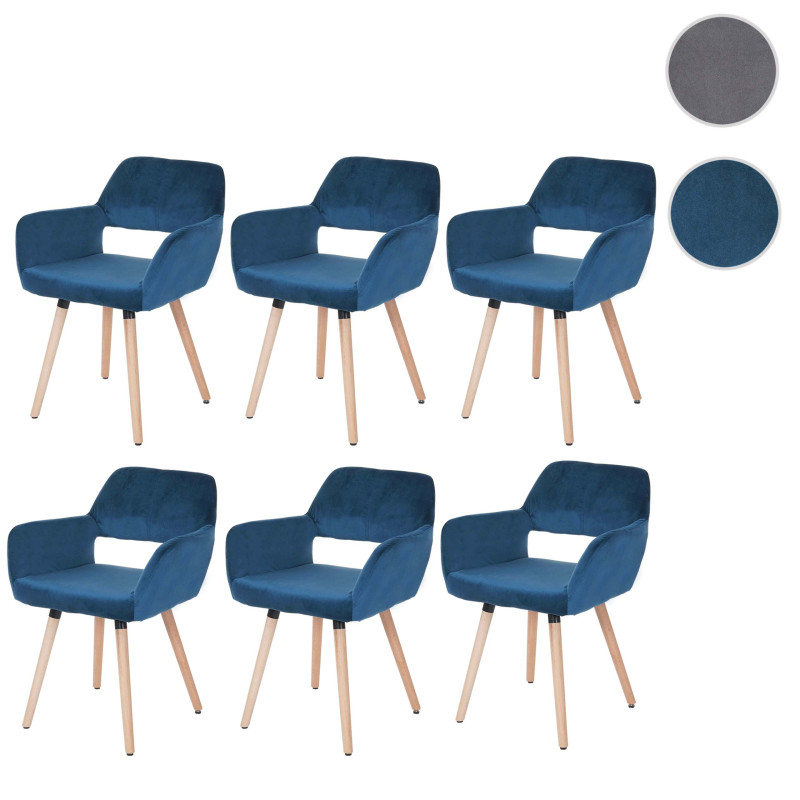 6x Chaise de salle à manger II, rétro - velours, bleu pétrole