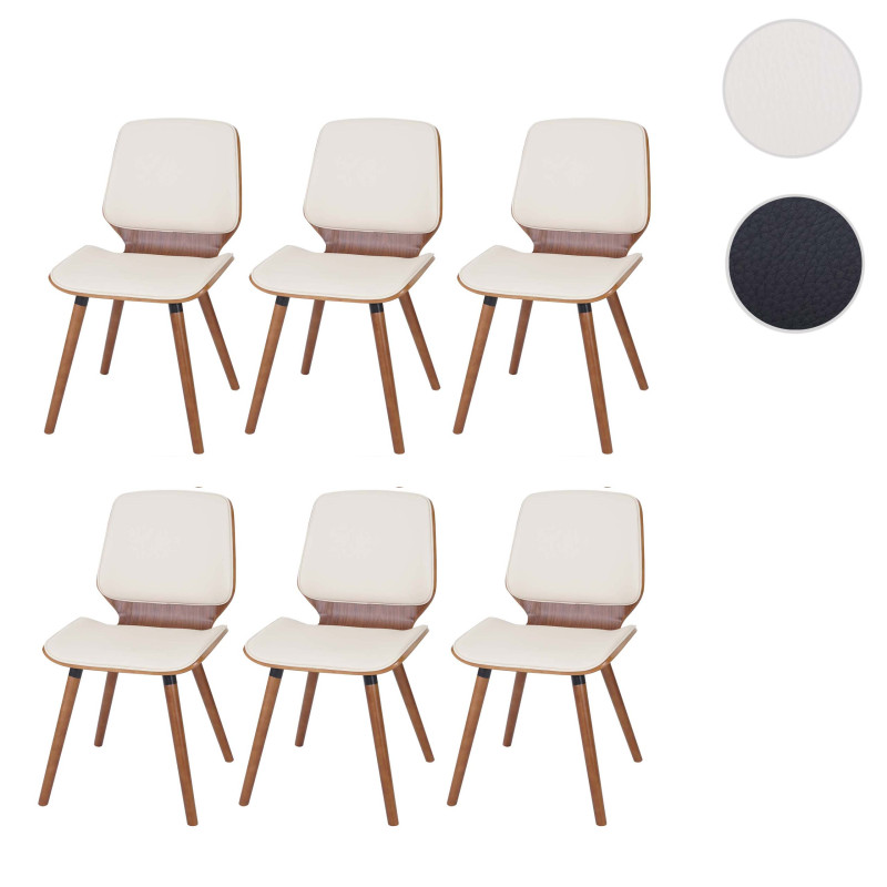 6x Chaise de salle à manger bois courbé, rétro, aspect noyer - similicuir noir