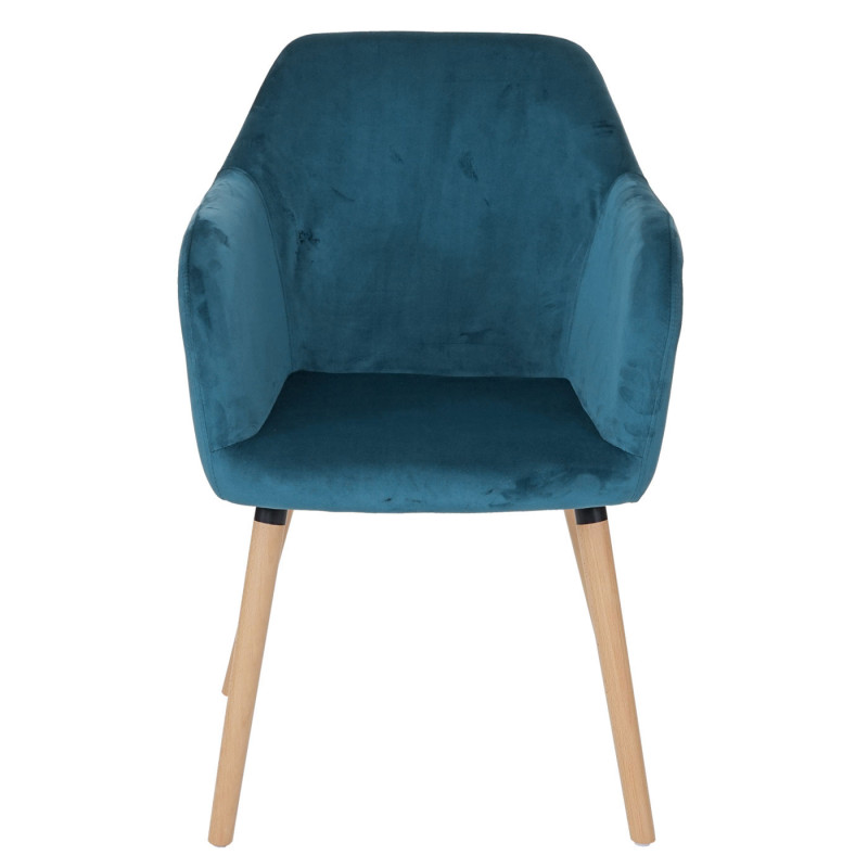 6x Chaise de salle à manger Malmö T381, rétro - velours, bleu pétrole