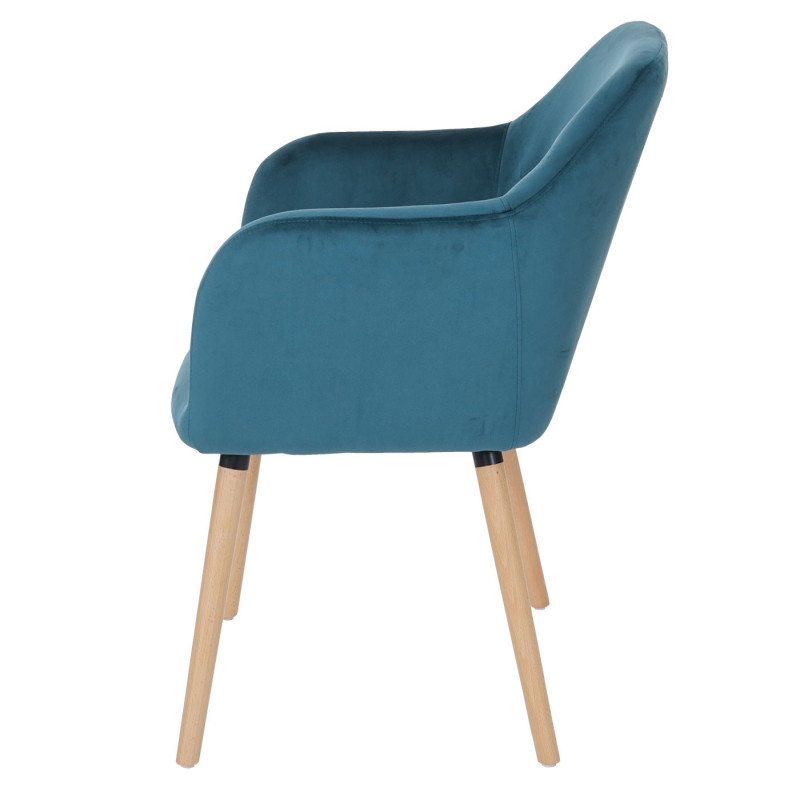 6x Chaise de salle à manger Malmö T381, rétro - velours, bleu pétrole