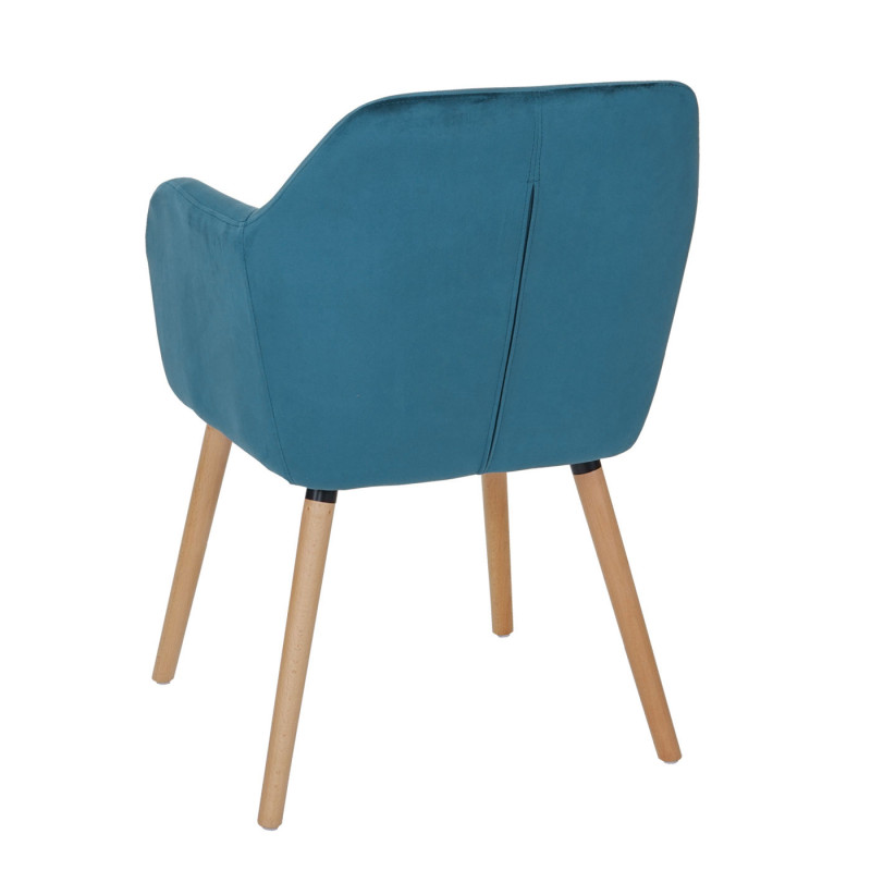 6x Chaise de salle à manger Malmö T381, rétro - velours, bleu pétrole