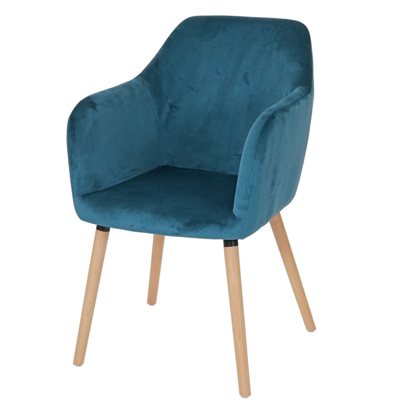 Chaise de salle à manger Malmö T381, rétro - velours, bleu pétrole