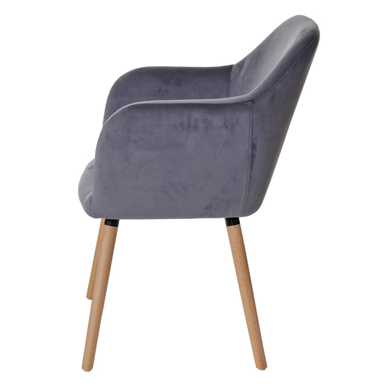 6x Chaise de salle à manger Malmö T381, rétro - velours, gris