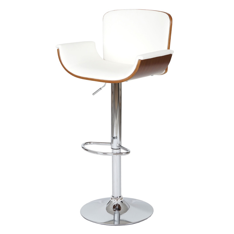 Tabouret de bar similicuir, aspect noix, rétro - blanc