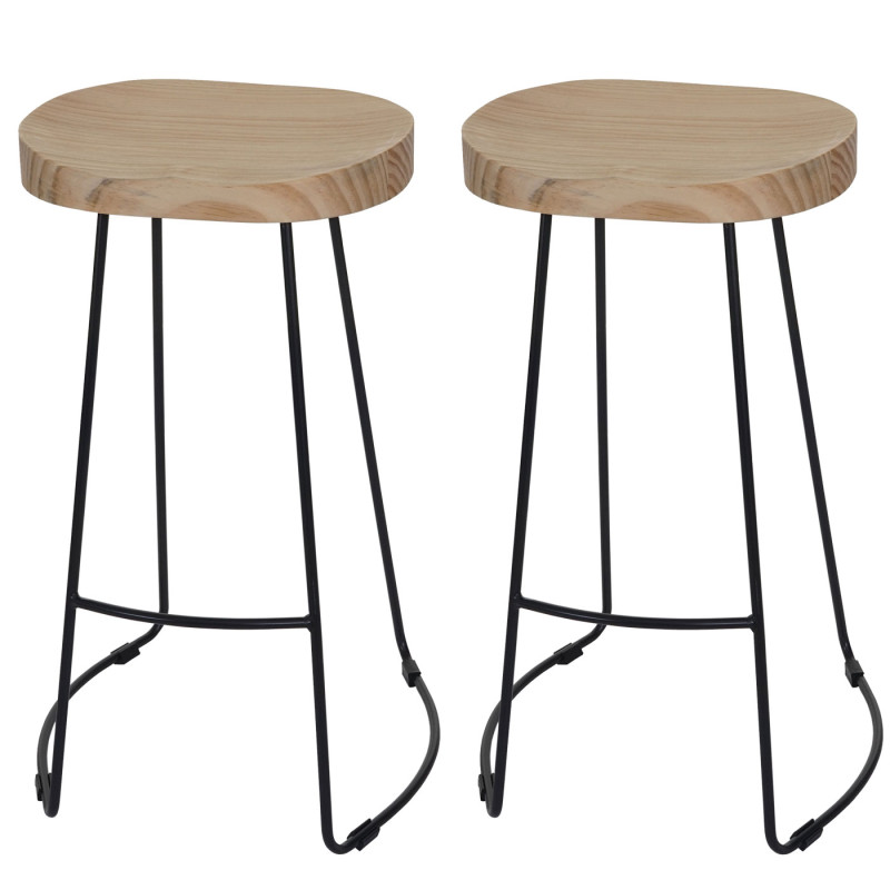 2x Tabouret de bar bois de pin, brun clair