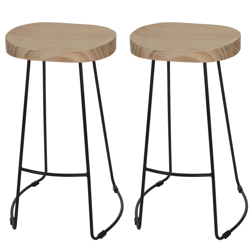 2x Tabouret de bar bois de pin, brun clair