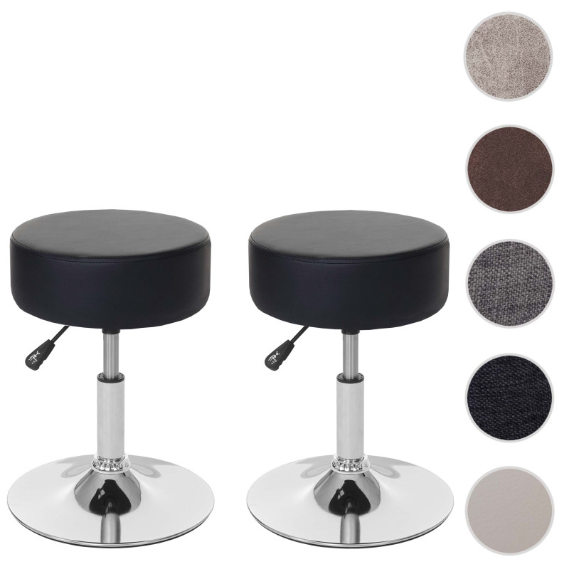 2x Tabouret hauteur réglable, Ø 35 cm - similicuir crème