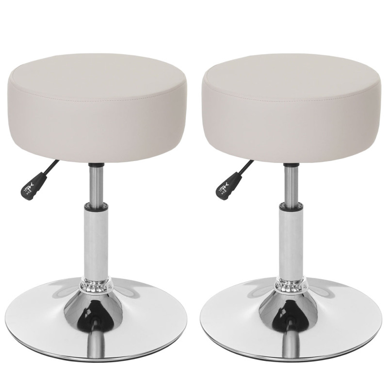 2x Tabouret hauteur réglable, Ø 35 cm - similicuir crème