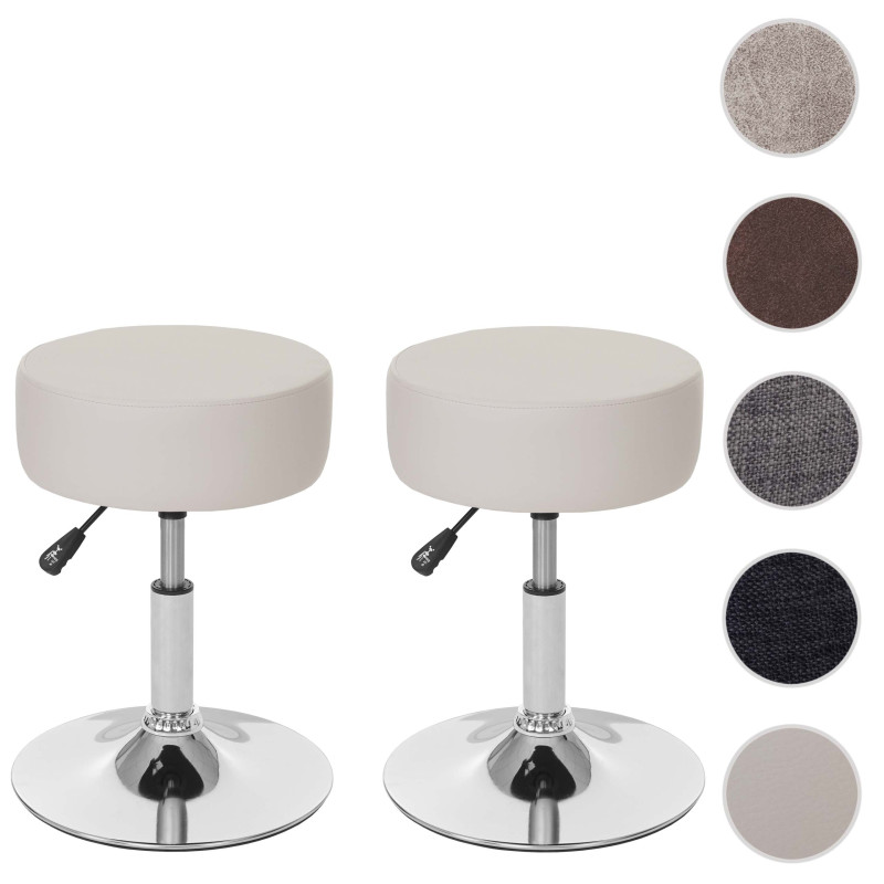 2x Tabouret hauteur réglable, Ø 35 cm - similicuir crème