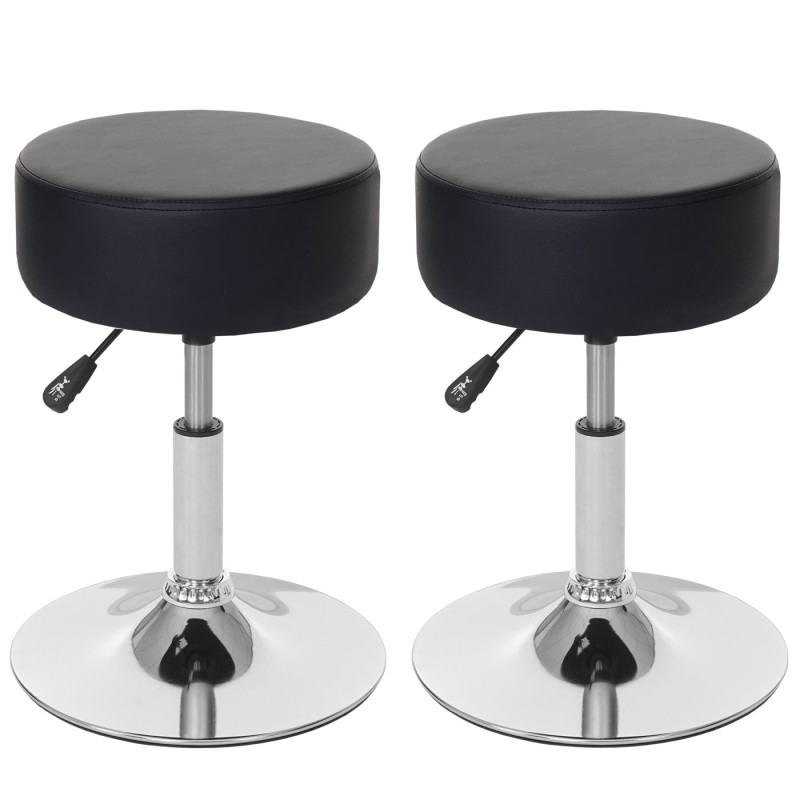 2x Tabouret hauteur réglable, Ø 35 cm - similicuir noir