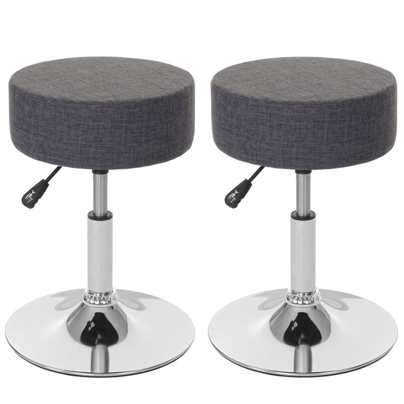 2x Tabouret hauteur réglable, Ø 35 cm, tissu - gris