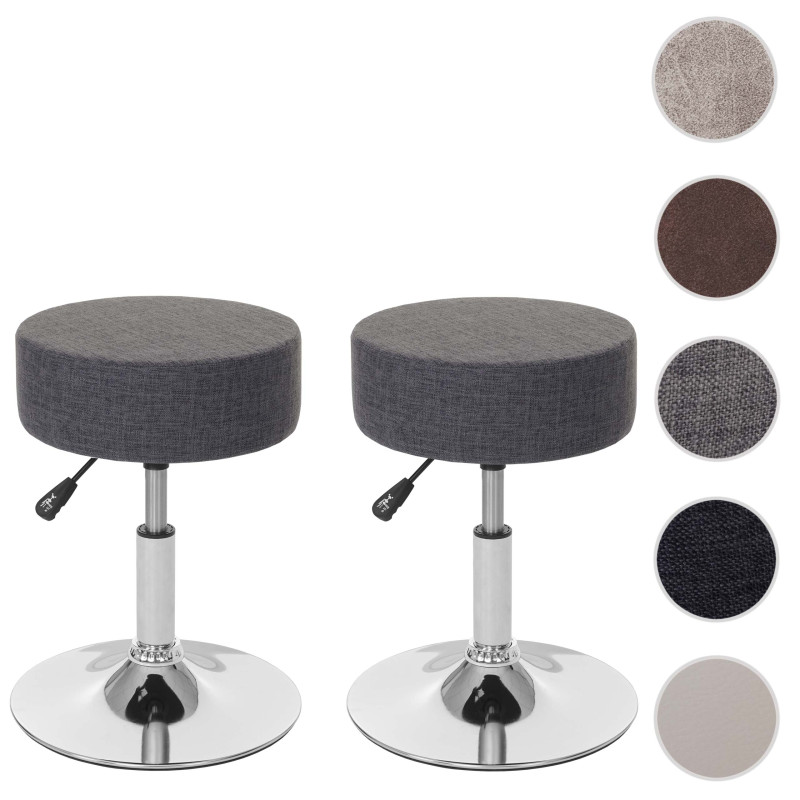 2x Tabouret hauteur réglable, Ø 35 cm, tissu - gris