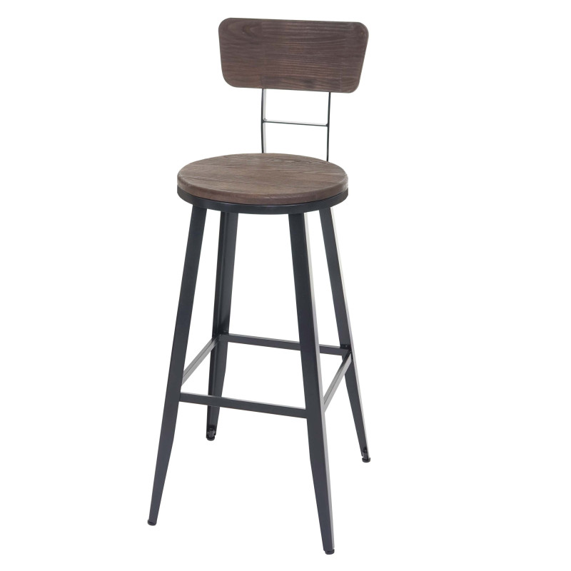 2x Tabouret de bar orme, design industriel, brun foncé