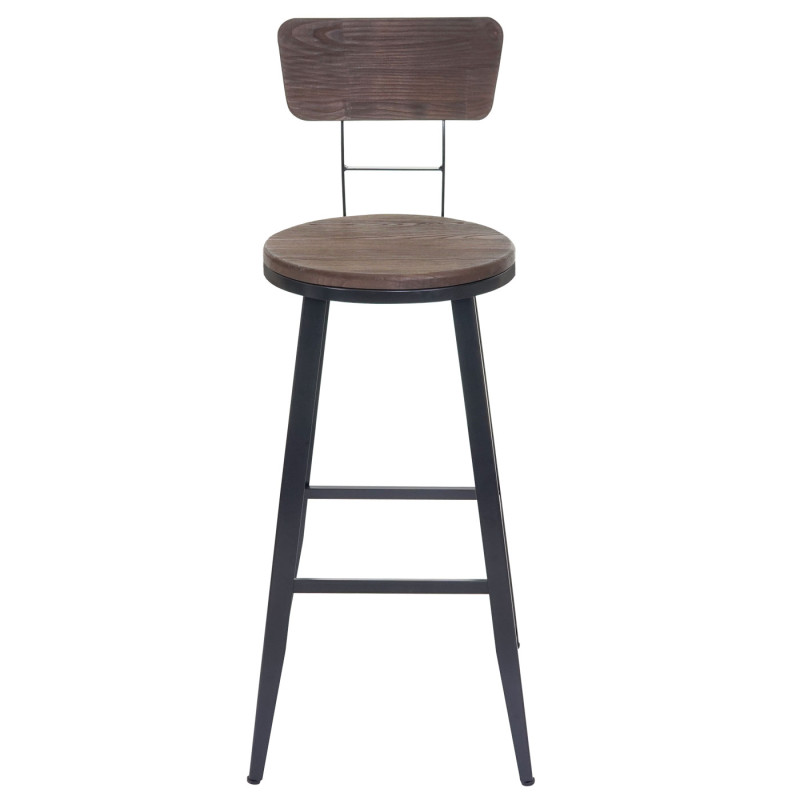 2x Tabouret de bar orme, design industriel, brun foncé