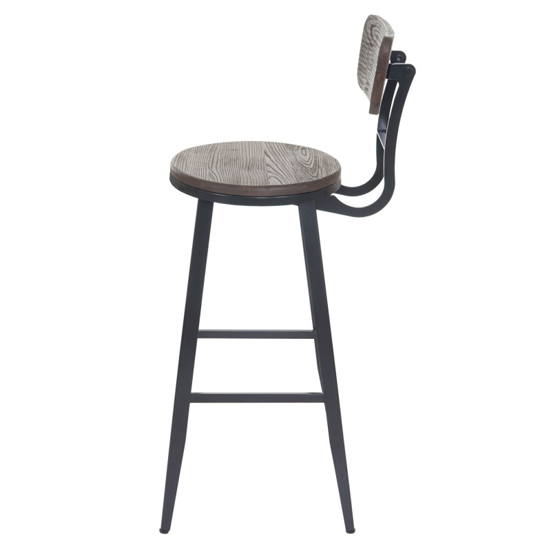 2x Tabouret de bar orme, design industriel, brun foncé