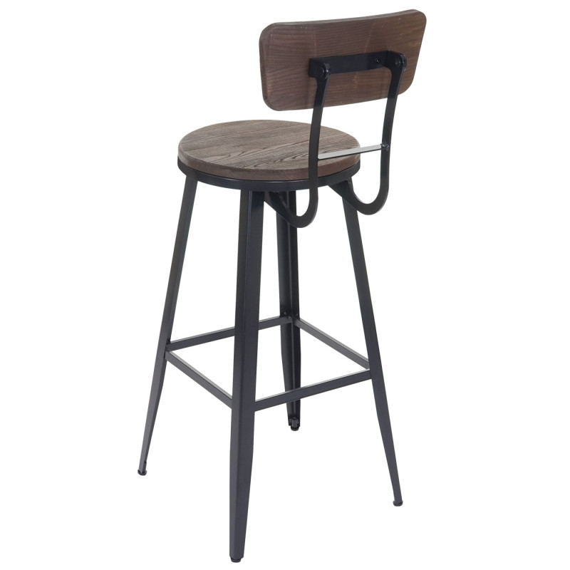 2x Tabouret de bar orme, design industriel, brun foncé