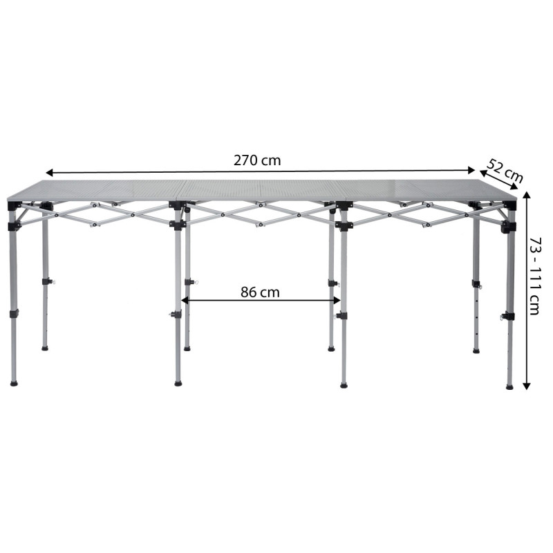 Table multifonction pliable, hauteur réglable - 270 cm