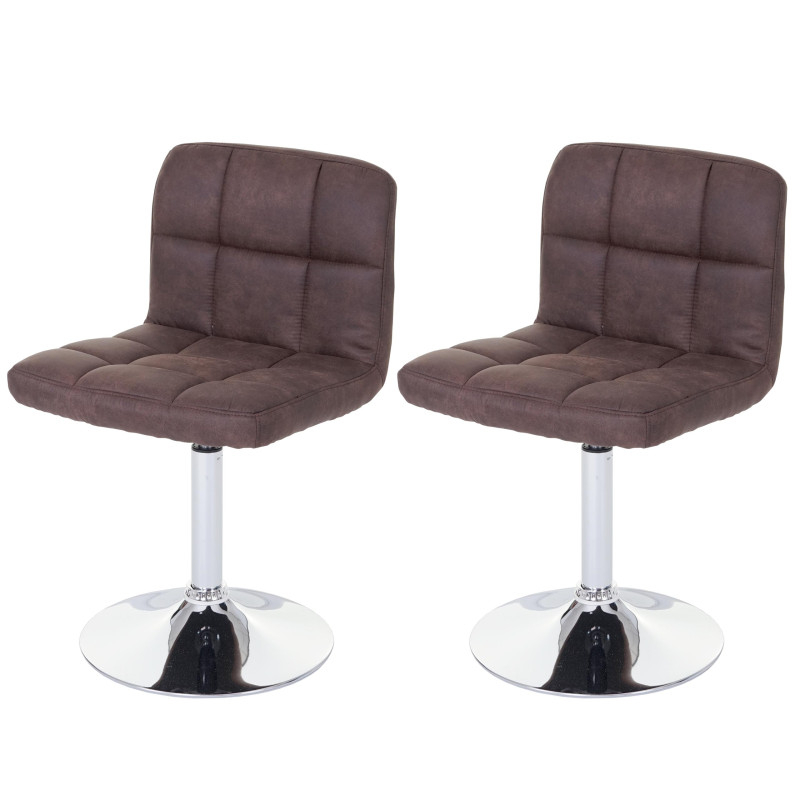 2 x chaise de salle à manger Kavala, pivotante, imitation daim, chrome - brun foncé vintage