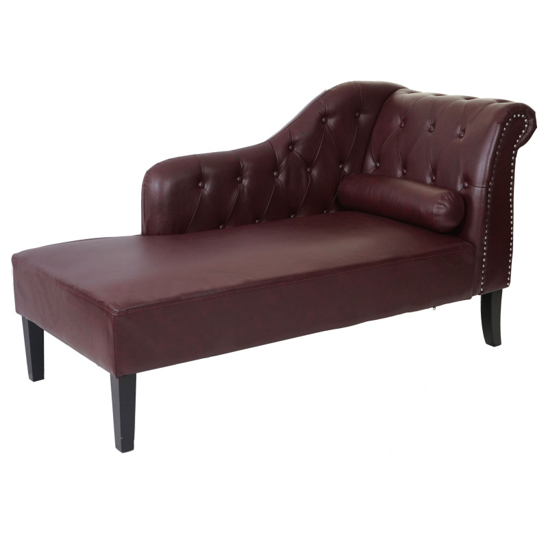 Chaise longue de luxe Chesterfield, cuir synthétique - rouge-brun