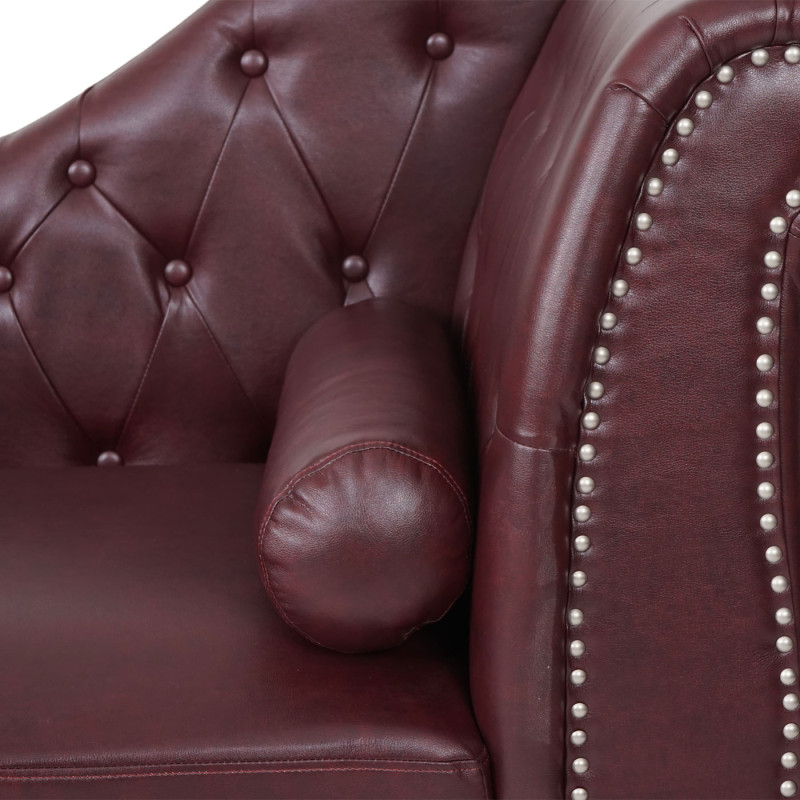 Chaise longue de luxe Chesterfield, cuir synthétique - rouge-brun