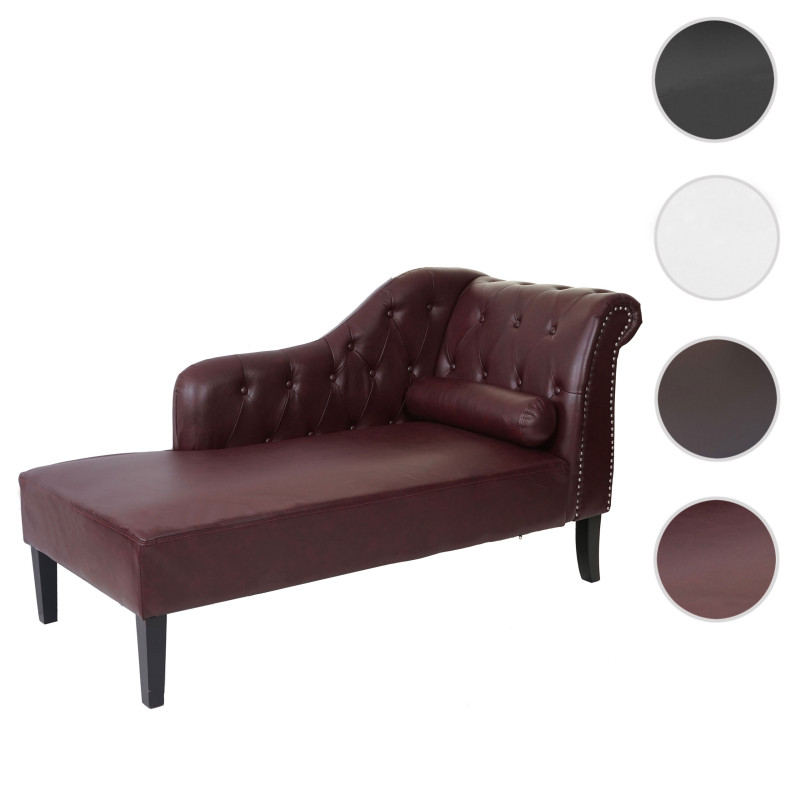 Chaise longue de luxe Chesterfield, cuir synthétique - rouge-brun