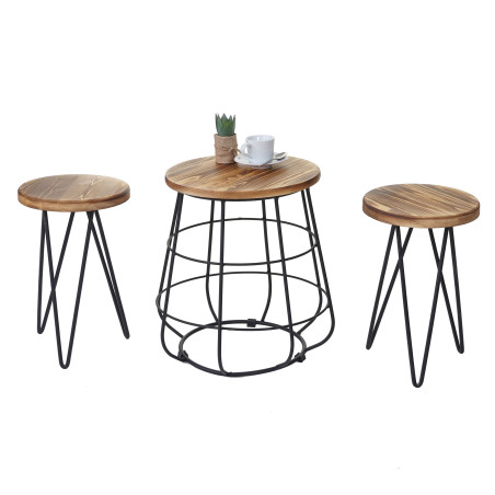 2x tabouret avec table ensemble, desgin industriel, bois naturel