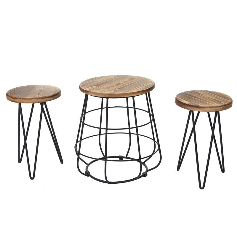 2x tabouret avec table ensemble, desgin industriel, bois naturel