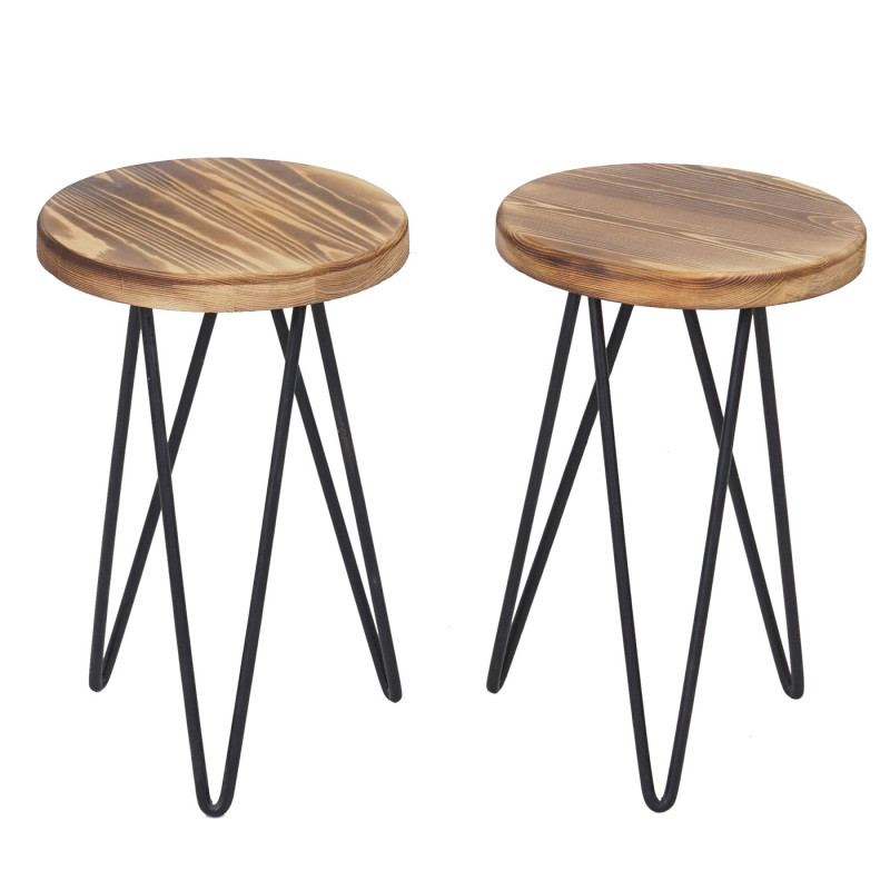 2x tabouret avec table ensemble, desgin industriel, bois naturel