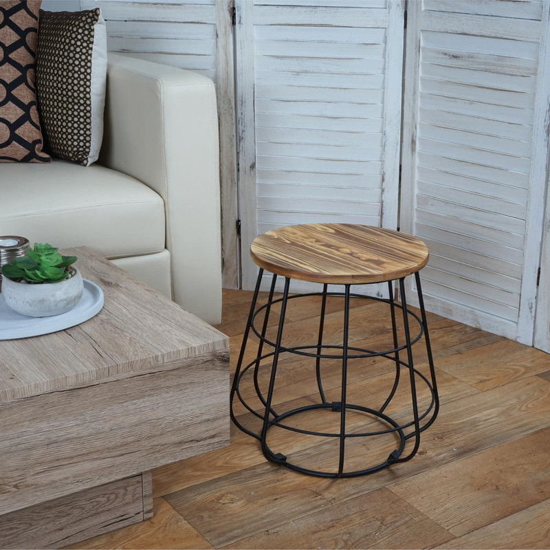 Tabouret avec espace de rangement, design industriel, bois naturel, Ø35cm