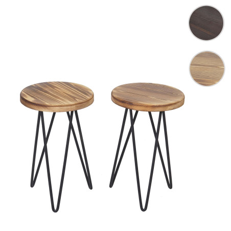 2x table d'appoint table de nuit, design industriel, bois véritable, Ø35cm