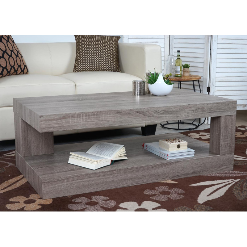 Table basse de salon structure 3D MVG 40x110x60cm - aspect chêne foncé