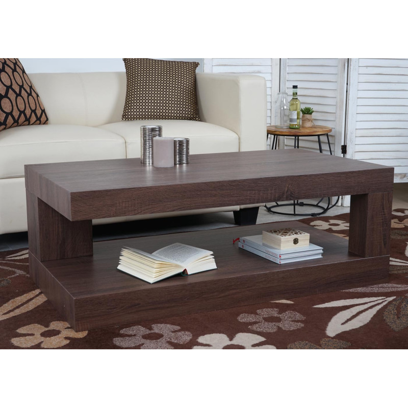 Table basse de salon structure 3D MVG 40x110x60cm - aspect chêne marron