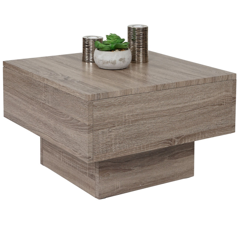 Table basse de salon structure 3D MVG 37x60x60cm - aspect chêne foncé