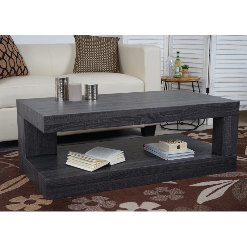 Table basse de salon structure 3D MVG 40x110x60cm - aspect chêne noir