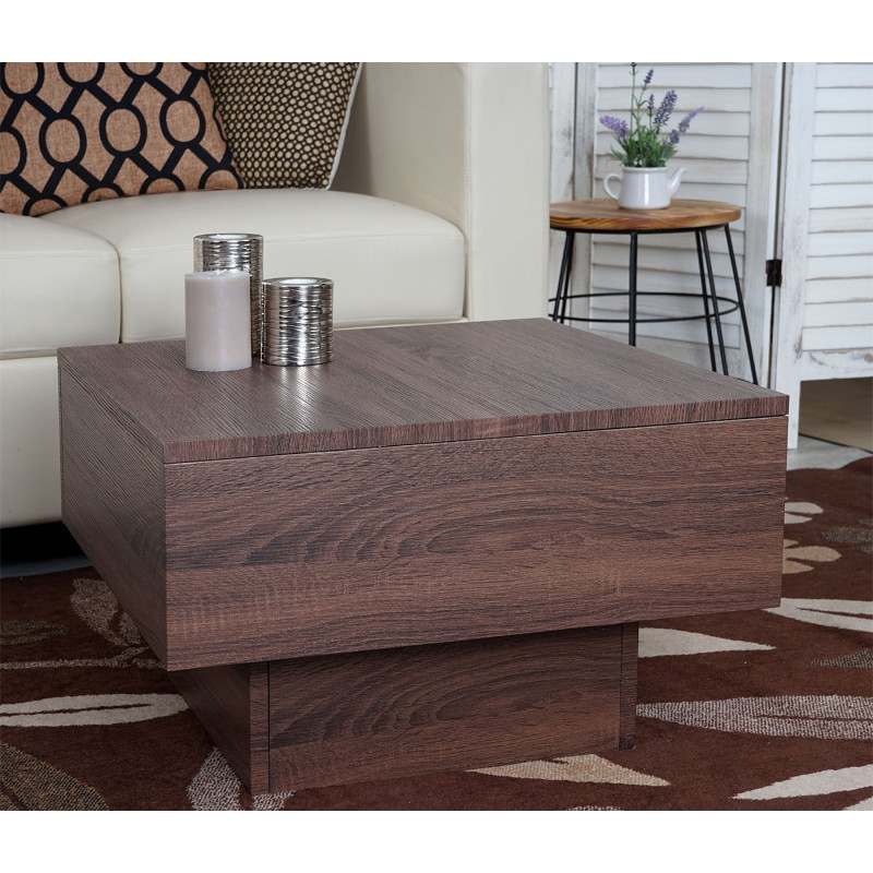 Table basse de salon structure 3D FSC 37x60x60cm - aspect chêne marron