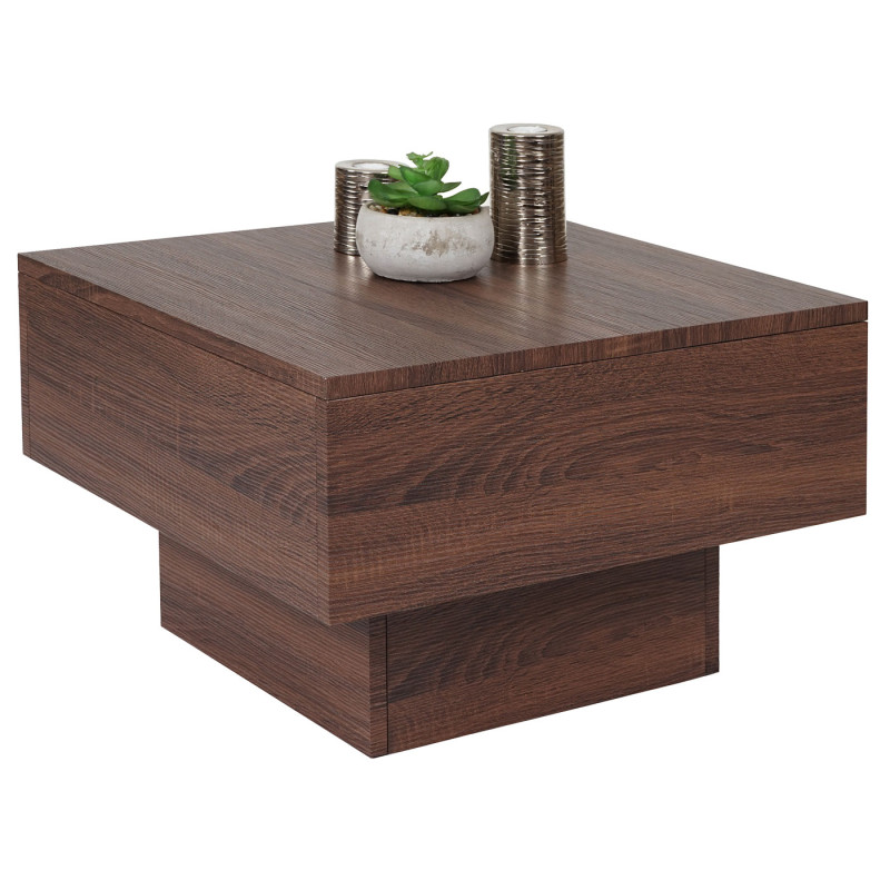 Table basse de salon structure 3D FSC 37x60x60cm - aspect chêne marron