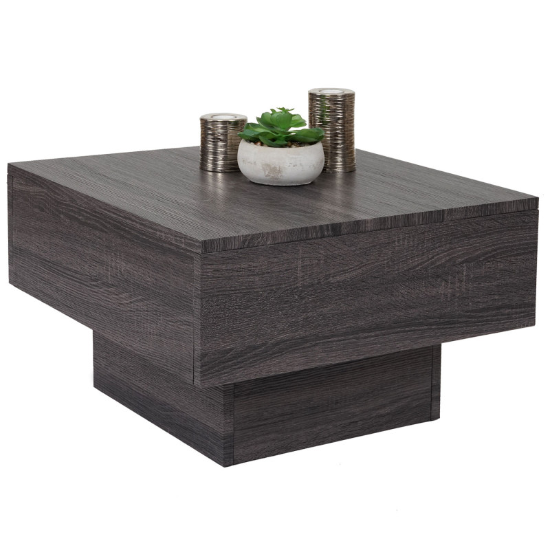 Table basse de salon structure 3D FSC 37x60x60cm - aspect chêne noir