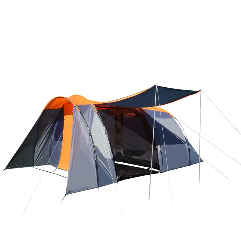Tente de camping bivouac / igloo, tente pour festival, 6 personnes - orange/gris