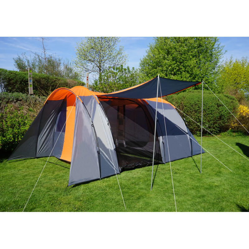 Tente de camping bivouac / igloo, tente pour festival, 6 personnes - orange/gris