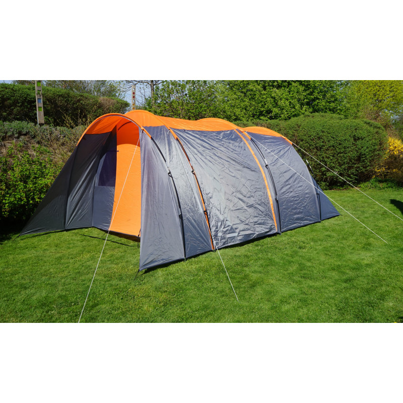 Tente de camping bivouac / igloo, tente pour festival, 6 personnes - orange/gris