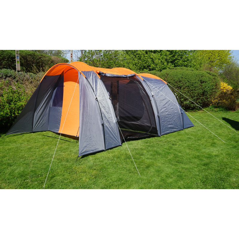 Tente de camping bivouac / igloo, tente pour festival, 6 personnes - orange/gris