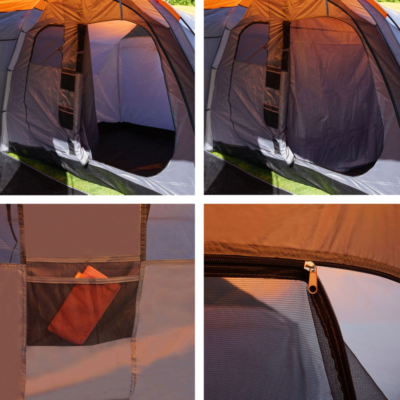 Tente de camping bivouac / igloo, tente pour festival, 6 personnes - orange/gris