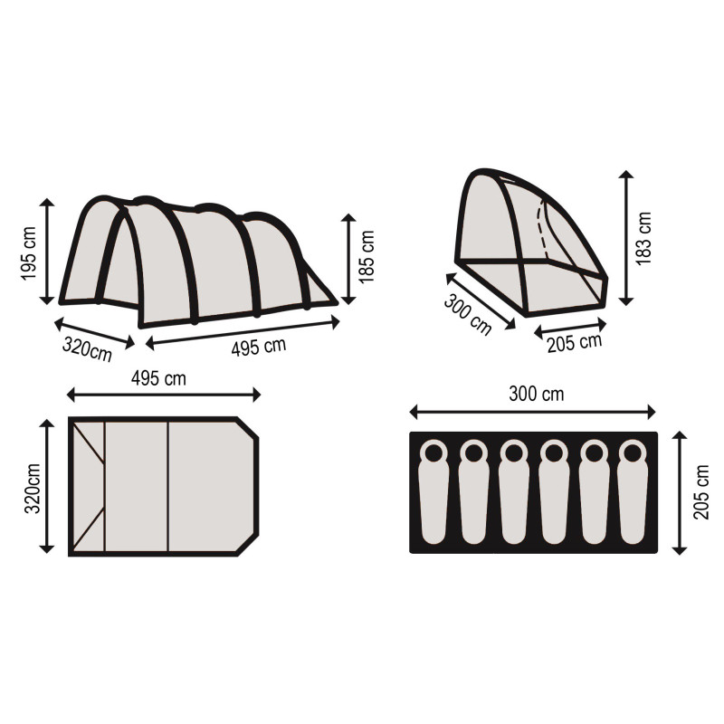 Tente de camping bivouac / igloo, tente pour festival, 6 personnes - orange/gris