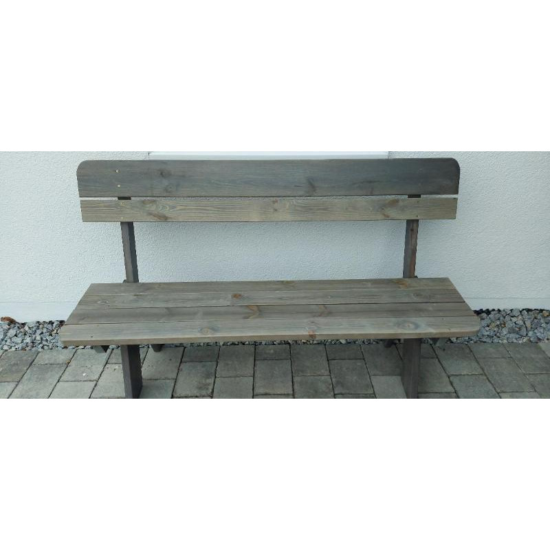 Banc de jardin Oslo, qualité normes gastronomie, bois massif, 3 places, 148cm, - vernis gris