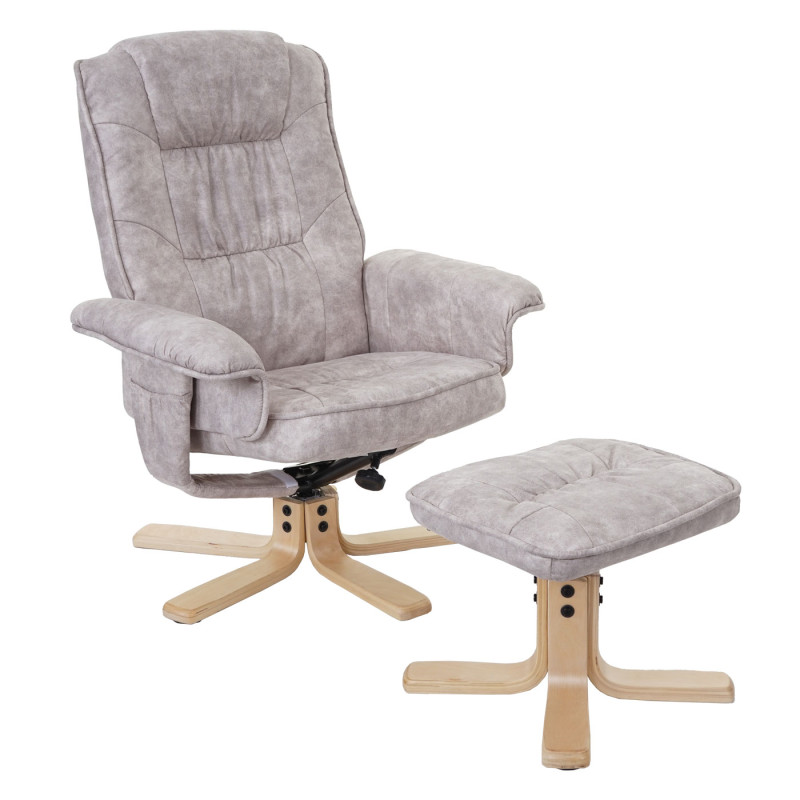 Fauteuil de télé M56, fauteuil de relaxation avec tabouret, tissu - crème
