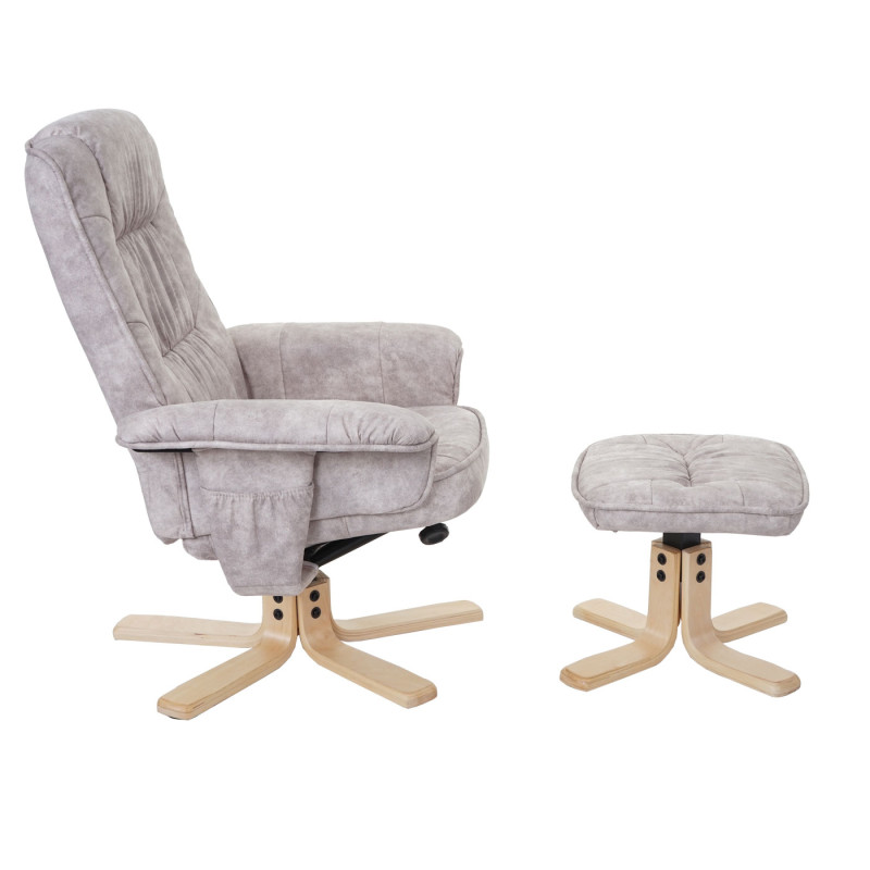 Fauteuil de télé M56, fauteuil de relaxation avec tabouret, tissu - crème